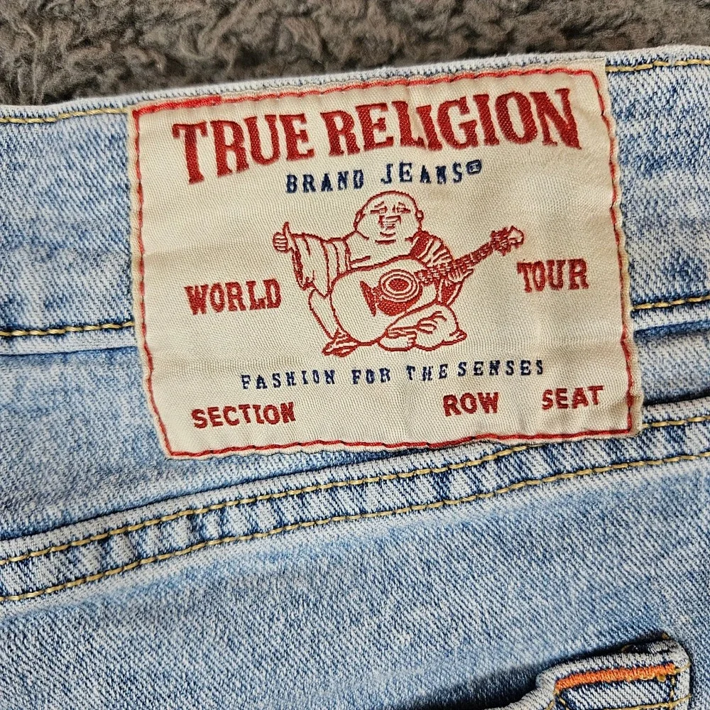 True Religion Ricky Relaxed Straight Jeans Mens 34 Light Wash Blue